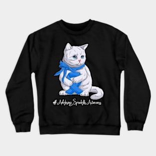 Cute Cat Ankylosing Spondylitis Awareness Month Blue Ribbon Survivor Survivor Gift Idea Crewneck Sweatshirt